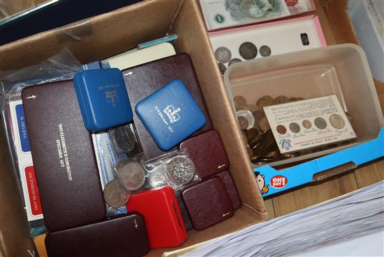 A collection of UK and World coins including 18th/19th century pennies, half pennies and farthings, silver crowns etc